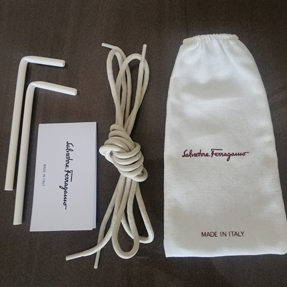 Salvatore Ferragamo White Shoe Accessories Set (Laces & Bag)